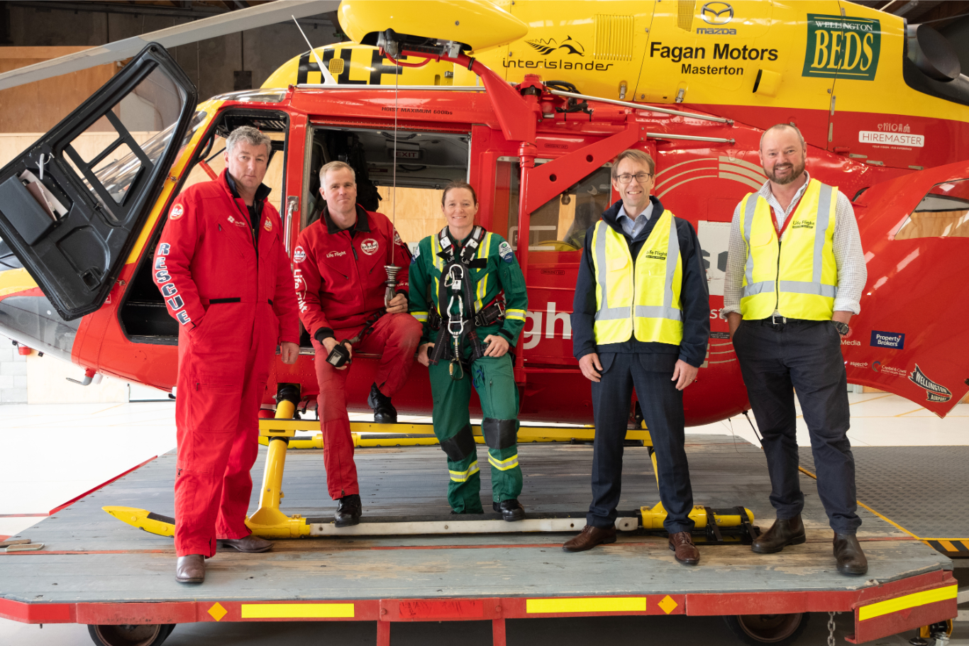 Helicopter crew with Dr Ashley Bloomfield